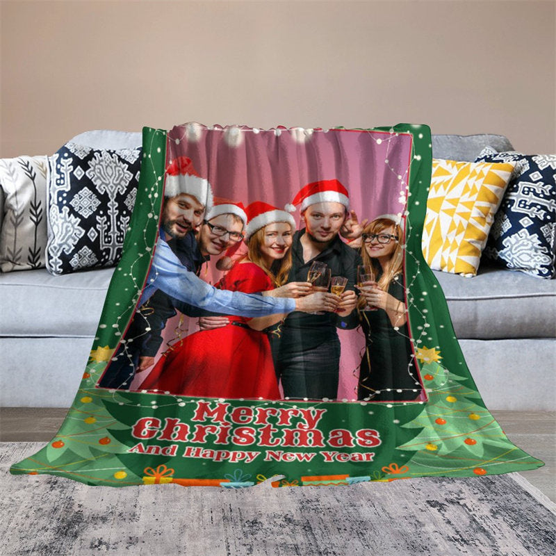 Lofaris Green Trees Custom Photo Merry Christmas Blanket