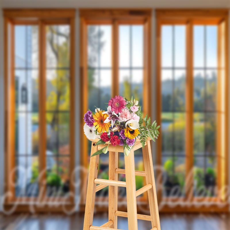 Lofaris Green Trees Grass Golden Window Backdrop For Photo