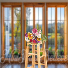 Lofaris Green Trees Grass Golden Window Backdrop For Photo