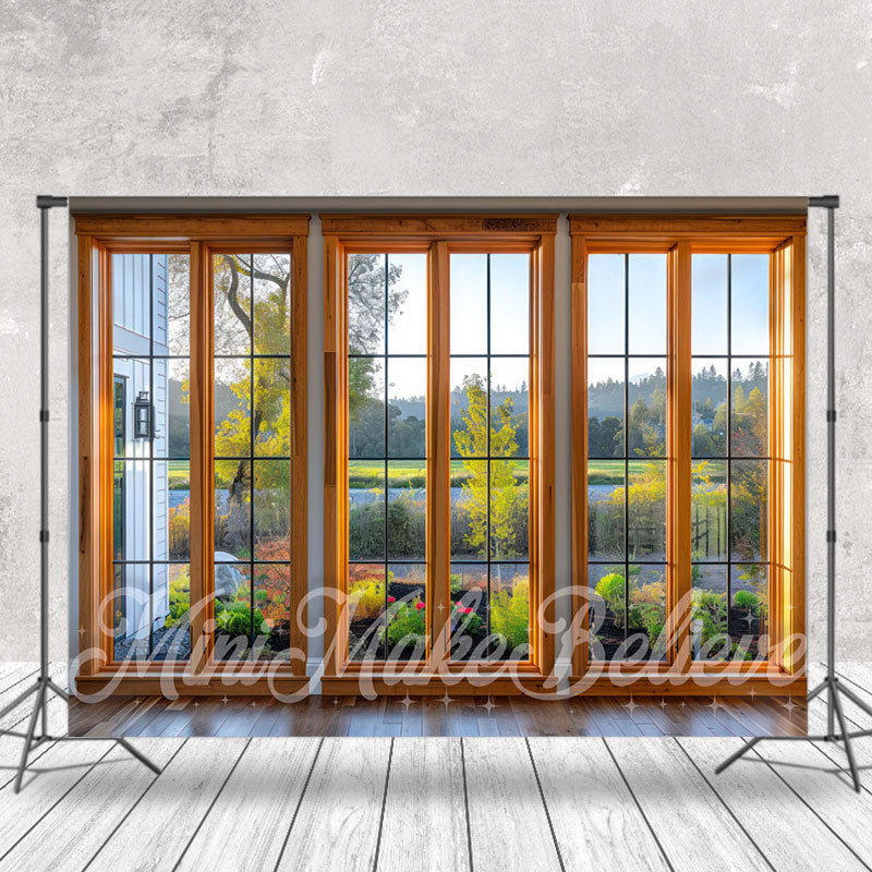 Lofaris Green Trees Grass Golden Window Backdrop For Photo