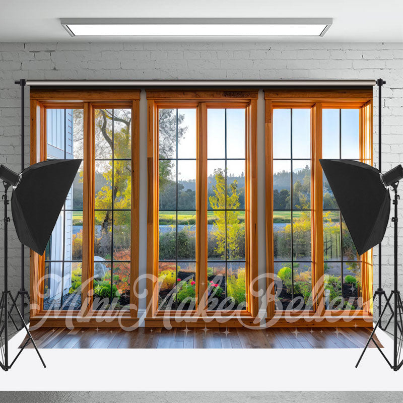 Lofaris Green Trees Grass Golden Window Backdrop For Photo