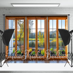 Lofaris Green Trees Grass Golden Window Backdrop For Photo