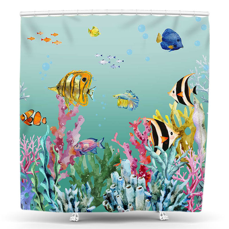 Lofaris Green Undersea Colorful Coral Fish Shower Curtain