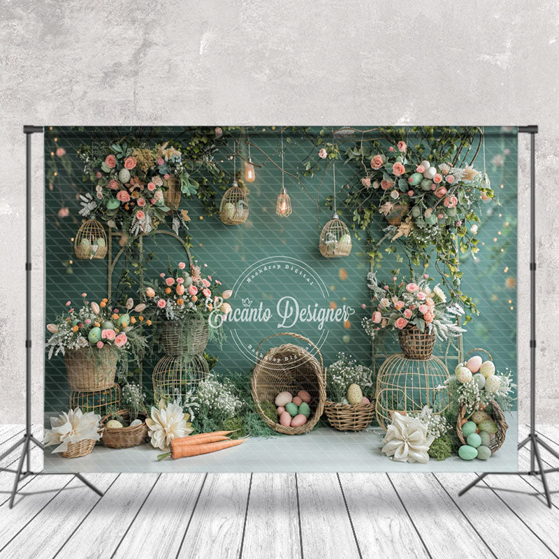 Lofaris Green Wall Basket Egg Cake Smash Backdrop Photo Shoot