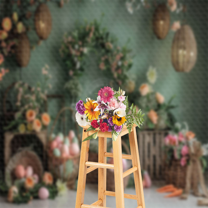 Lofaris Green Wall Lanterns Eggs Floral Easter Backdrop