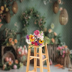 Lofaris Green Wall Lanterns Eggs Floral Easter Backdrop