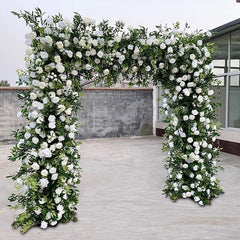 Lofaris Green White Fabric Rose Artificial Arch Flower Wall