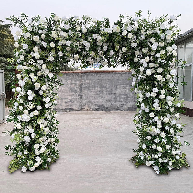 Lofaris Green White Fabric Rose Artificial Arch Flower Wall