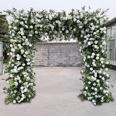 Lofaris Green White Fabric Rose Artificial Arch Flower Wall