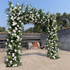 Lofaris Green White Fabric Rose Artificial Arch Flower Wall