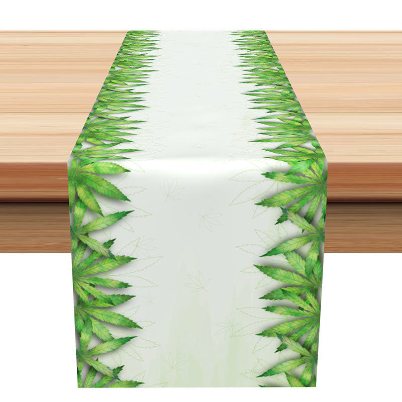 Lofaris Green White Marijuana Leaves Simple Table Runner