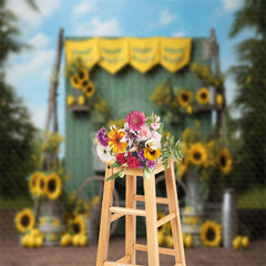 Lofaris Green Wooden Board Sunflower Lemon Photo Backdrop