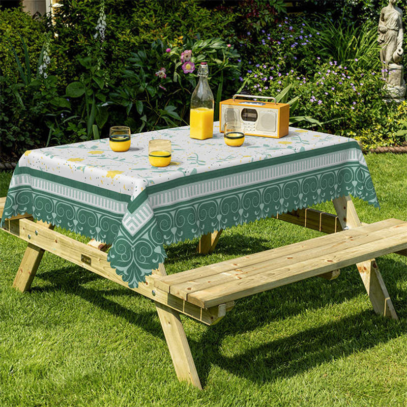 Lofaris Green Yellow Floral Pattern Rectangle Tablecloth