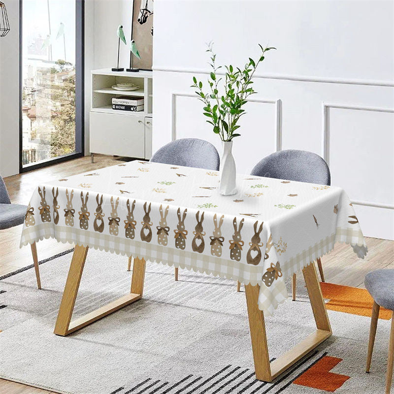 Lofaris Greenery Bunny White Easter Rectangle Tablecloth