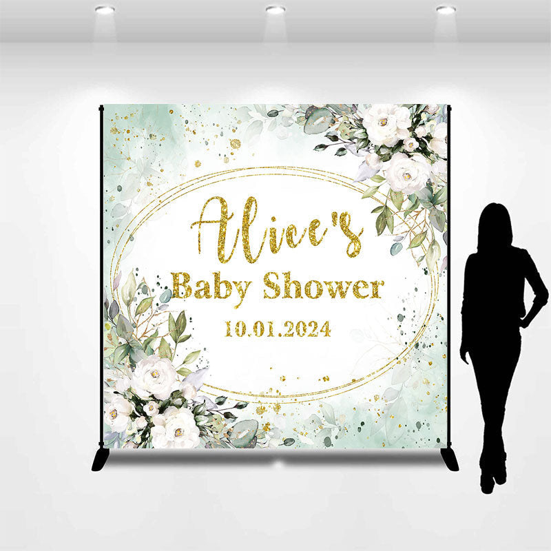 Lofaris Greenery Glitter Floral Custom Baby Shower Backdrop