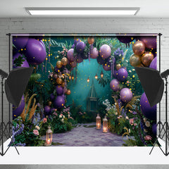 Lofaris Greenery Purple Arch Balloons Cake Smash Backdrop