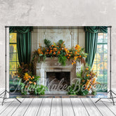 Lofaris Greenery Retro Floral Fireplace Cake Smash Backdrop