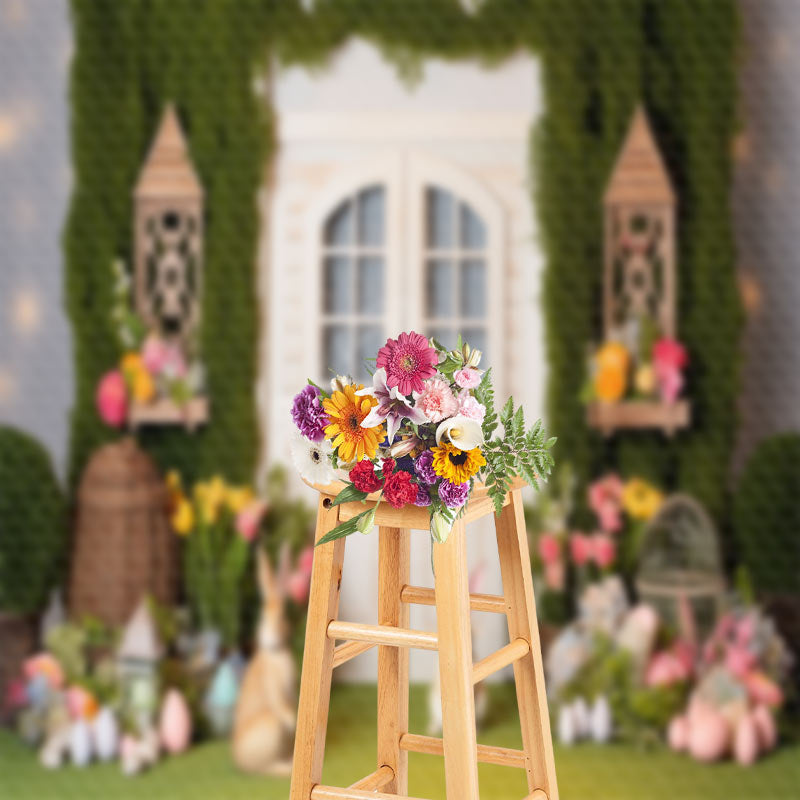 Lofaris Greenery Spring Floral Bunny Easter Photo Backdrop