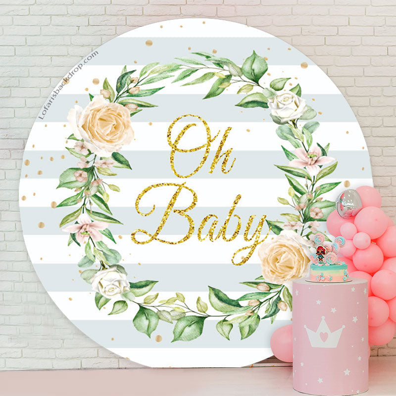 Lofaris GreenWhite Floral Round Baby Shower Backdrop Cover