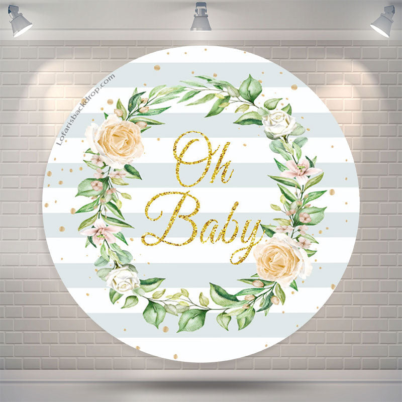 Lofaris GreenWhite Floral Round Baby Shower Backdrop Cover
