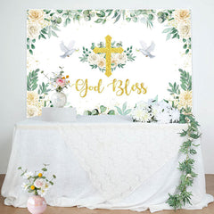 Lofaris Greeny Pigeon God Bless Baptism Party Backdrop