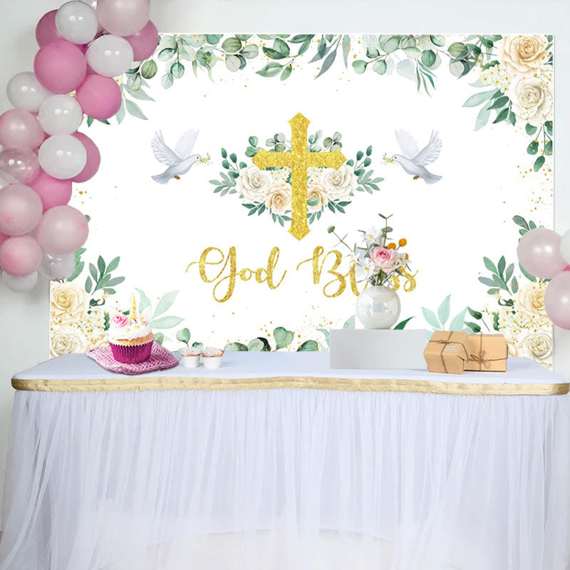 Lofaris Greeny Pigeon God Bless Baptism Party Backdrop
