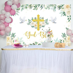 Lofaris Greeny Pigeon God Bless Baptism Party Backdrop
