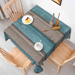 Lofaris Grey And Blue Wood Grain Stripes Square Tablecloth