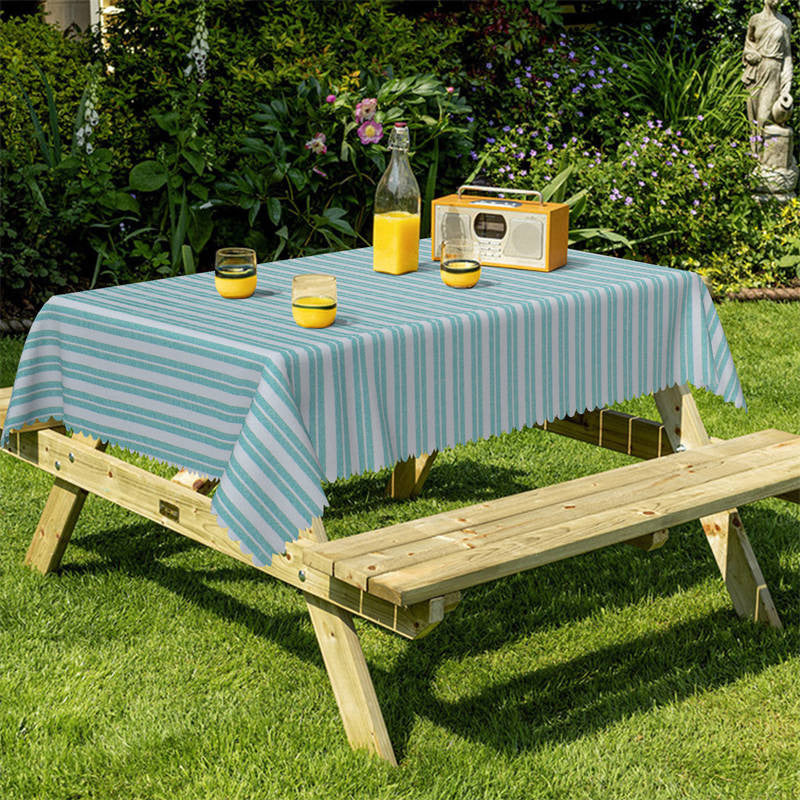 Lofaris Grey And Cyan Horizontal Stripes Kitchen Tablecloth