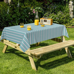 Lofaris Grey And Cyan Horizontal Stripes Kitchen Tablecloth