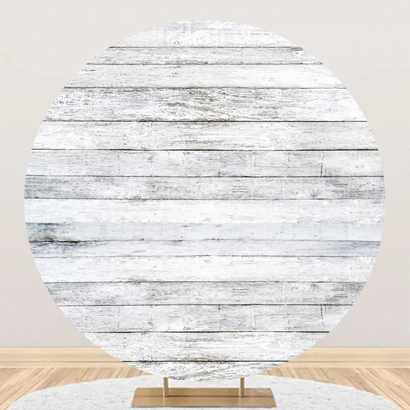 Lofaris Grey And White Artistic Wood Round Birthday Backdrop