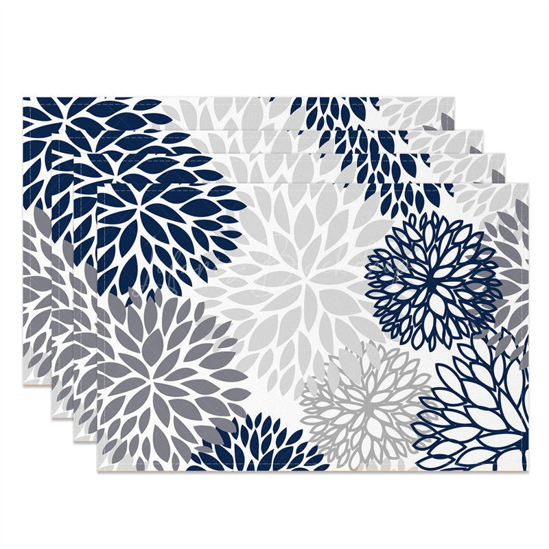Lofaris Grey Black Abstract Floral Dining Set Of 4 Placemats