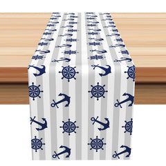 Lofaris Grey Blue Anchor Navigation Coastal Table Runner