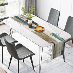 Lofaris Grey Cyan Watercolor Dining Fabric Table Runner