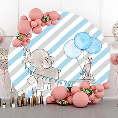 Lofaris Grey Elephant And Blue Balloons Round Birthday Backdrop Kit