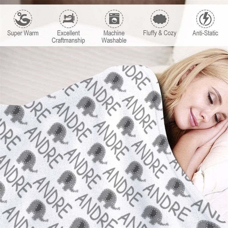 Lofaris Grey Elephant Personalized Name Baby Blanket