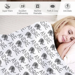 Lofaris Grey Elephant Personalized Name Baby Blanket
