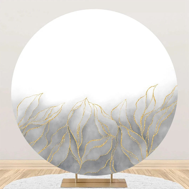 Lofaris Grey Golden Leaves White Round Birthday Backdrop