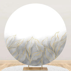 Lofaris Grey Golden Leaves White Round Birthday Backdrop