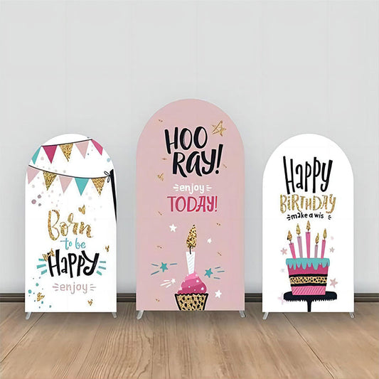 Lofaris Grey Pink Cakes Golden Candle Arch Backdrop Kit