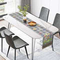 Lofaris Grey Plaid Colors Floral Green Car Table Runner