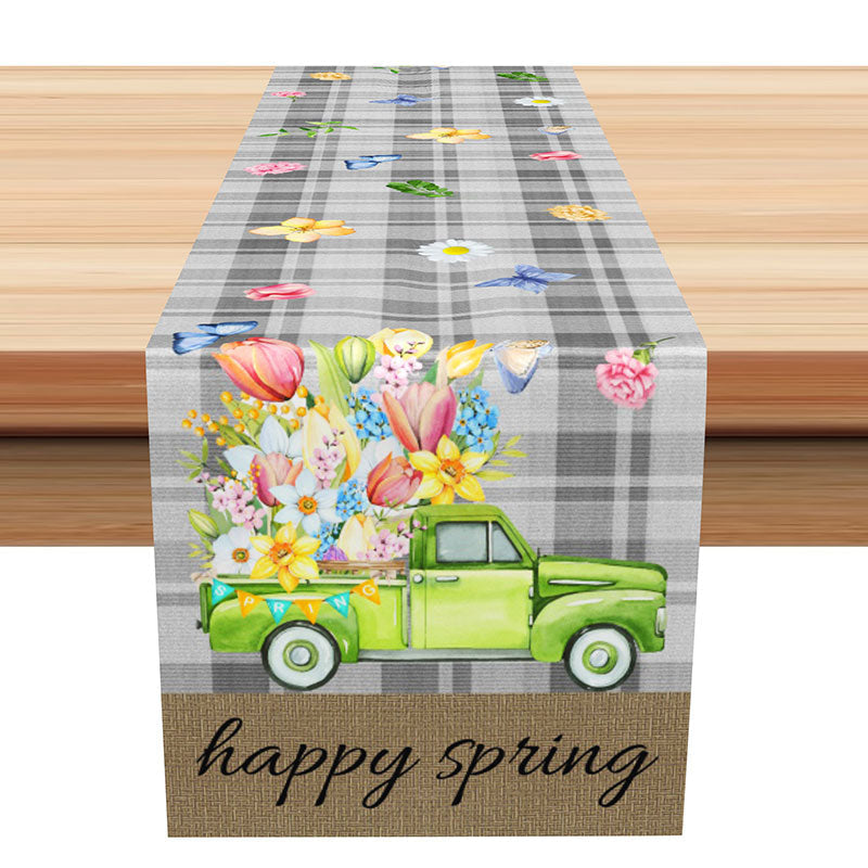 Lofaris Grey Plaid Colors Floral Green Car Table Runner