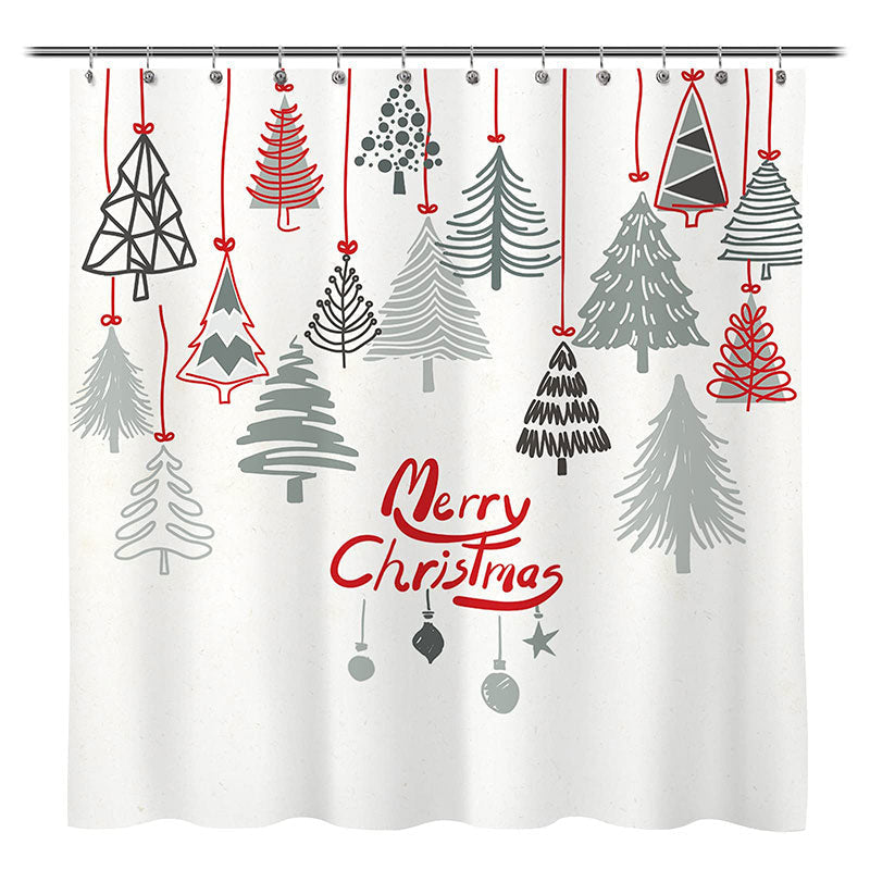 Lofaris Grey Red Xmas Tree White Christmas Shower Curtain