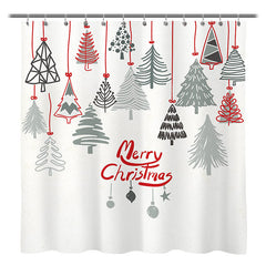 Lofaris Grey Red Xmas Tree White Christmas Shower Curtain