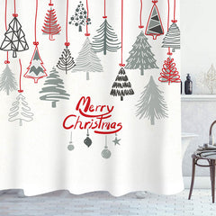 Lofaris Grey Red Xmas Tree White Christmas Shower Curtain