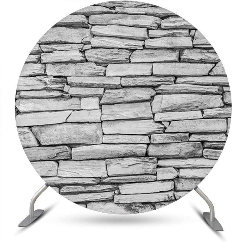 Lofaris Grey Retro Nature Stone Wall Round Birthday Backdrop