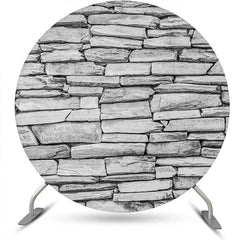 Lofaris Grey Retro Nature Stone Wall Round Birthday Backdrop