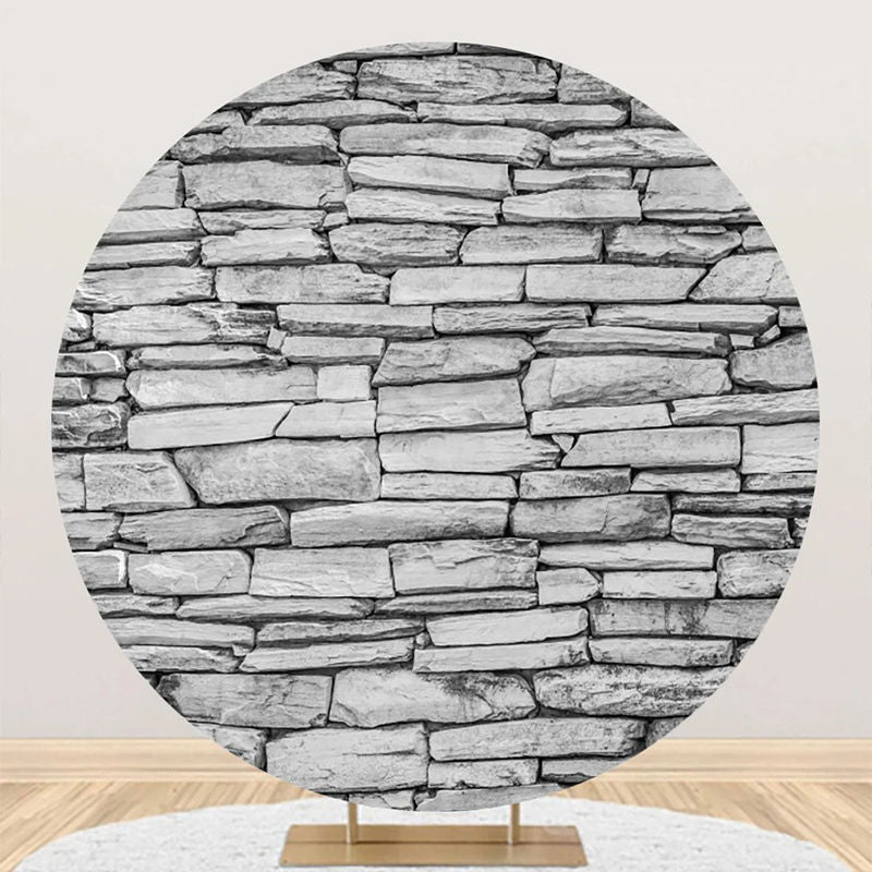Lofaris Grey Retro Nature Stone Wall Round Birthday Backdrop