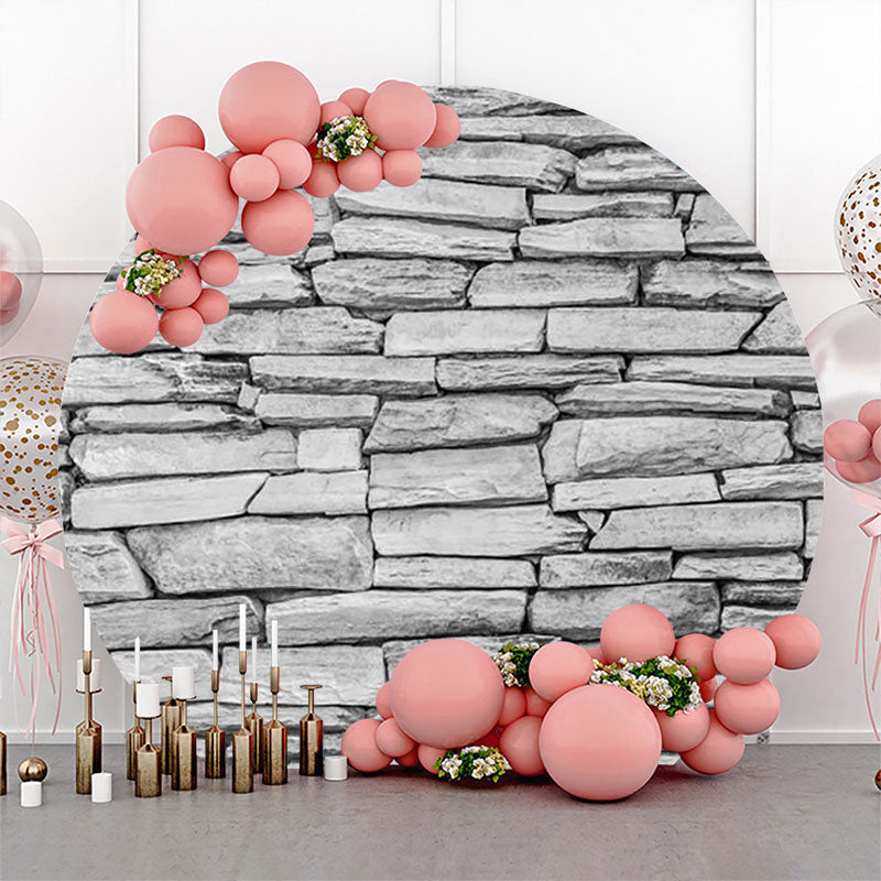 Lofaris Grey Retro Nature Stone Wall Round Birthday Backdrop