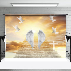 Lofaris Grey Stair White Pigeon Wing Cross Memorial Backdrop
